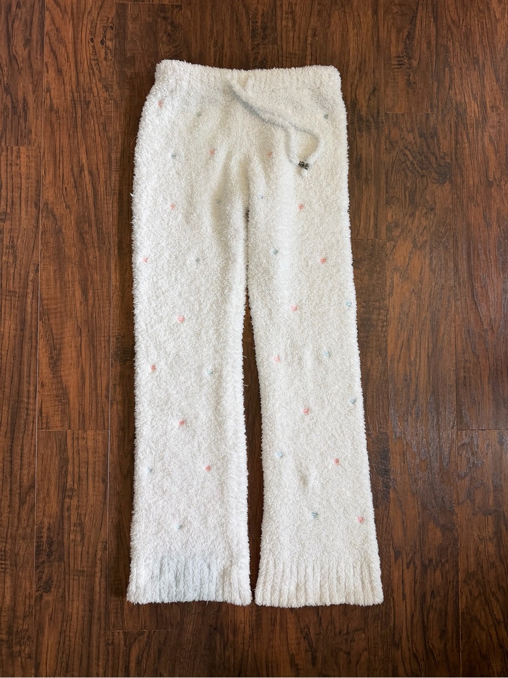 POL White Plush Pajama Pants with Pastel Pink and Blue Dot Accents